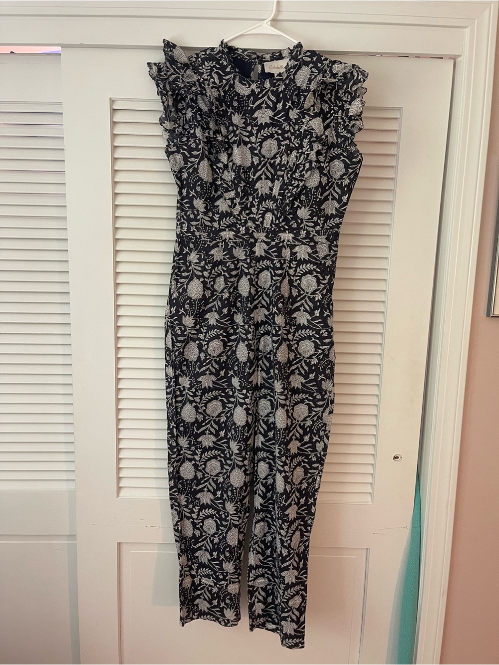 Cleobella Black & White Floral Ruffled-Neck Top